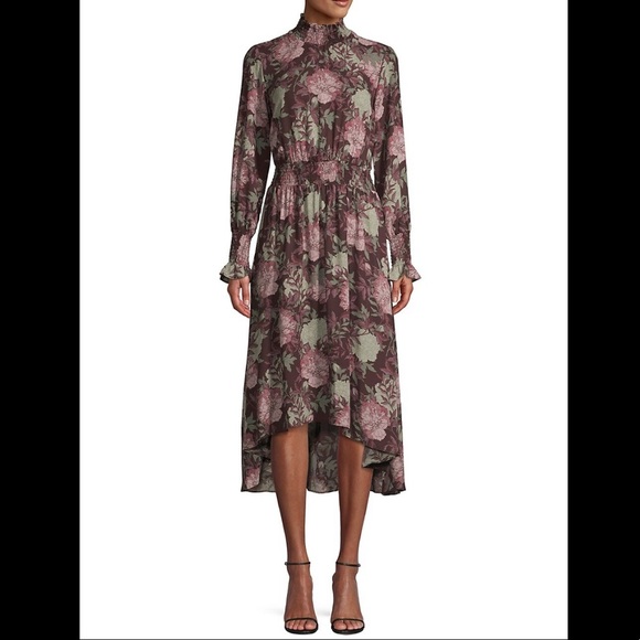 Nanette Lepore floral high neck high-low smocked chiffon dress size 8 - Picture 2 of 14